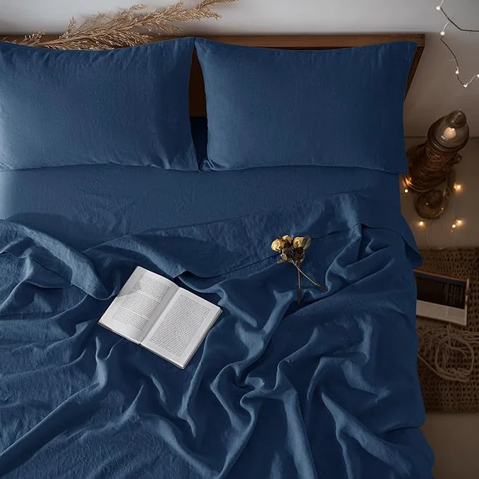 Excellent LBRO2M Pure Linen Sheet Set Deep Pocket Up to 16 Bed Sheets Sets High-End