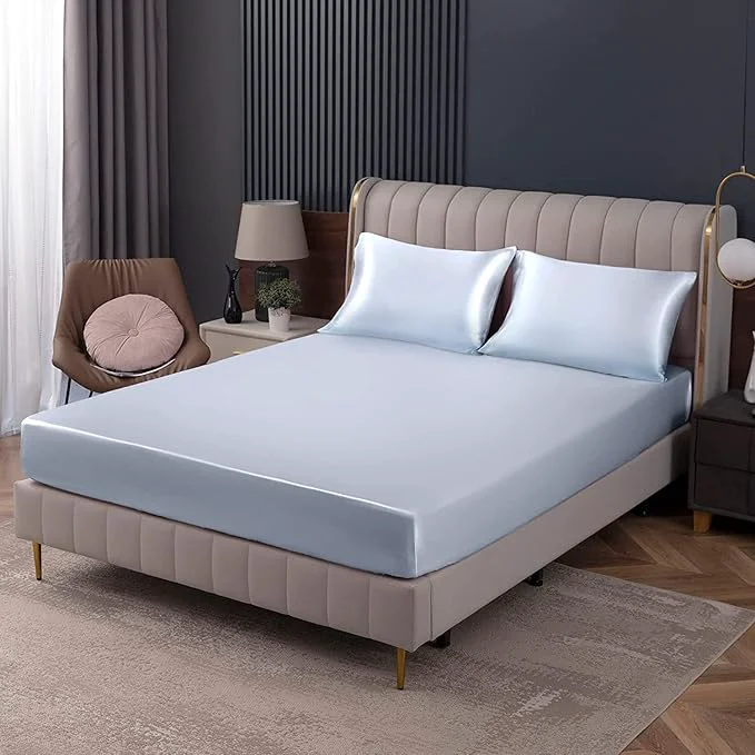 Enhanced Homiest Baby Blue Satin Fitted Sheet Safe