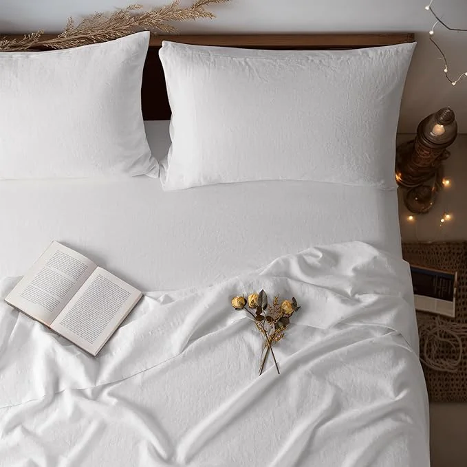 Casual LBRO2M Pure Linen Sheet Set Deep Pocket Up to 16 Bed Sheets Sets Fine Crafted