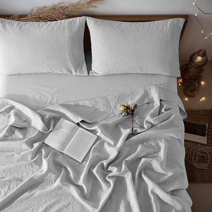 Durable LBRO2M Pure Linen Sheet Set Deep Pocket Up to 16 Bed Sheets Sets Convenient
