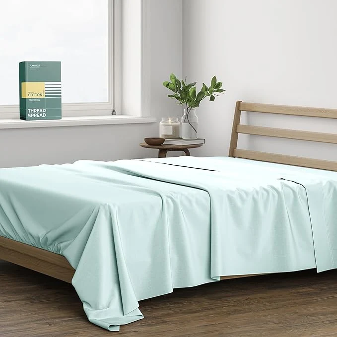 Consistent THREAD SPREAD Organic Cotton Percale Flat Sheet Twin Size Minimalist