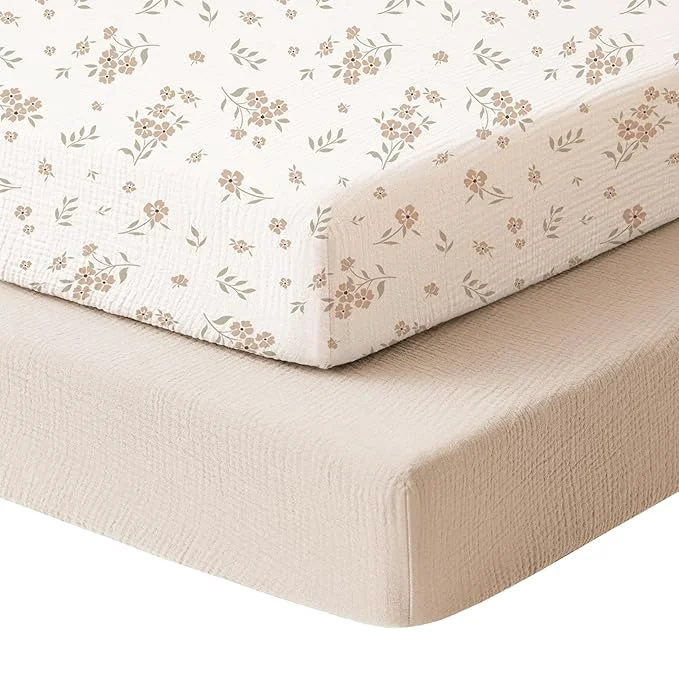 Modern Konssy Muslin Mini Crib Sheets Soft Cotton Pack and Play Sheets Solid