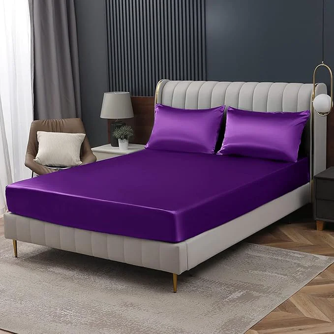 Carefully Designed Homiest Purple Satin Fitted Twin XL Size Bed Sheet Deep Pocket Luxury Ultra Contemporary