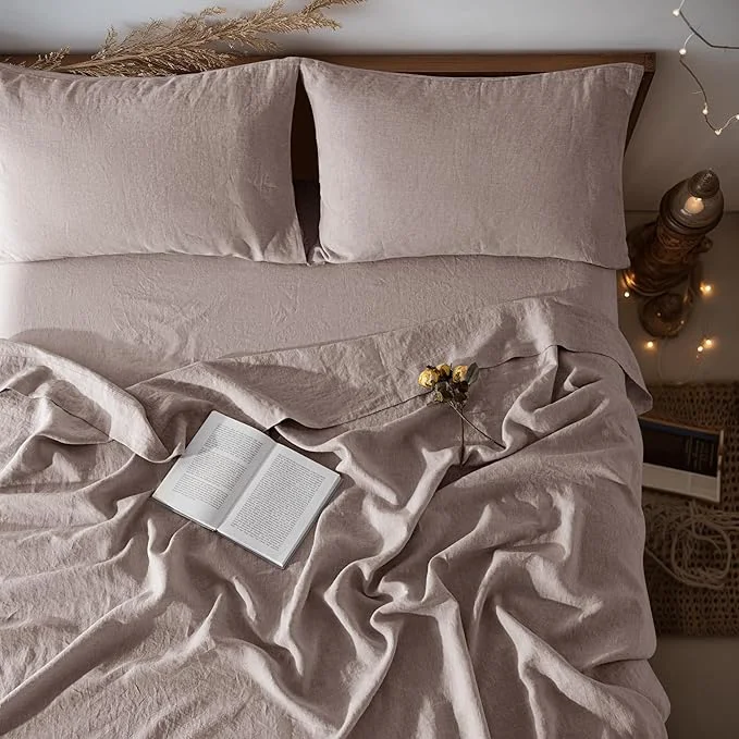 Top-Quality LBRO2M Pure Linen Sheet Set Deep Pocket Up to 16 Bed Sheets Sets Prestigious
