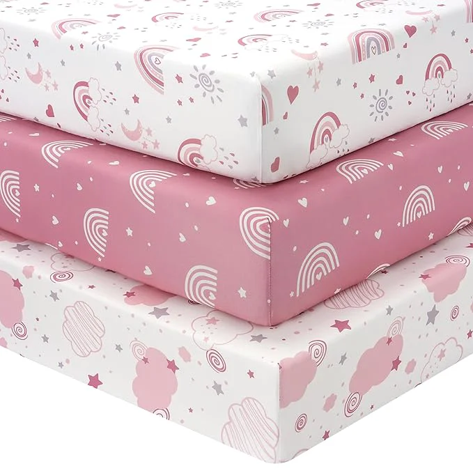Elite Baby Mini Crib Sheets Girl Portable 38 x26 Pack and Play Sheets Fitted Soft
