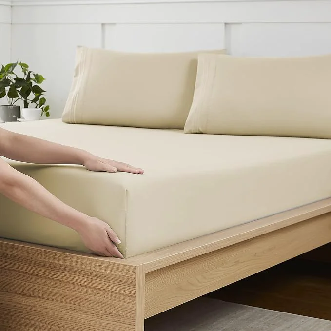 Recyclable Twin Fitted Sheet Only with Full Elastic Built in Corner Sheet Straps to Fine