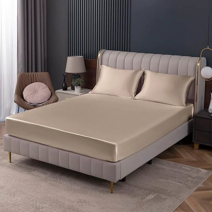 Prestigious Homiest Taupe Satin Fitted Sheet King Size Deep Pocket Luxury Ultra Soft Refined