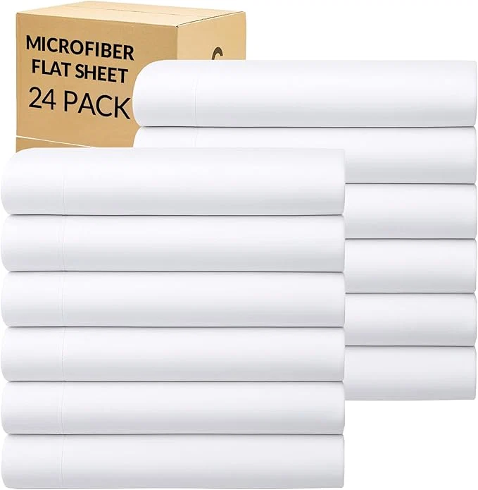 Fine GOLD TEXTILES Twin Flat Sheet 24 Pack – Brushed Microfiber Top Sheets Selected