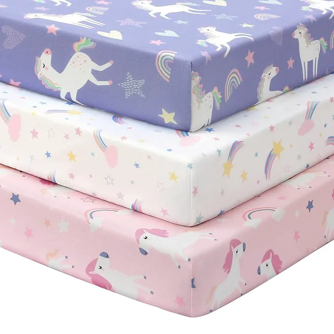 Lightweight Baby Crib Sheets Girl 3 Pack Toddler Bed Sheets Safe