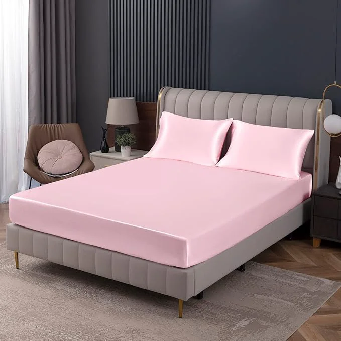 Trusted Homiest Blush Pink Satin Fitted Sheet Lightweight