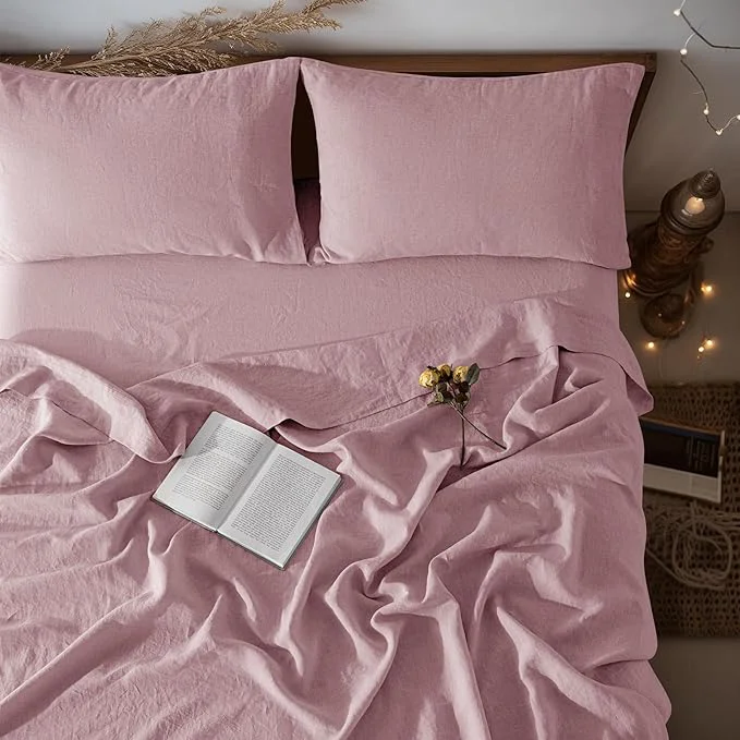 Quality LBRO2M Pure Linen Sheet Set Deep Pocket Up to 16 Bed Sheets Sets Organic