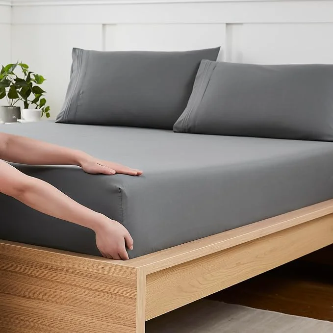 Premium Material Twin XL Fitted Sheet Only with Full Elastic Built in Corner Sheet Straps to Durable