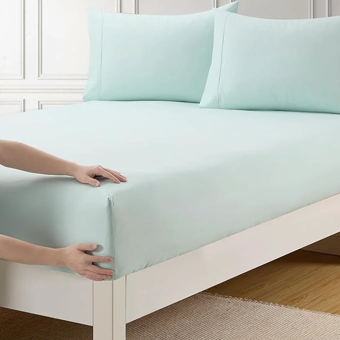 Casual Twin XL Fitted Sheet Only with Full Elastic Built in Corner Sheet Straps to Safe