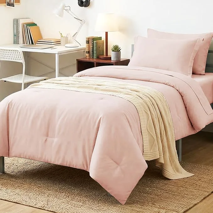 Green CozyLux Twin Comforter Set Blush Pink 5 Pieces Bed in a Bag Twin Comforter Set Relaxed