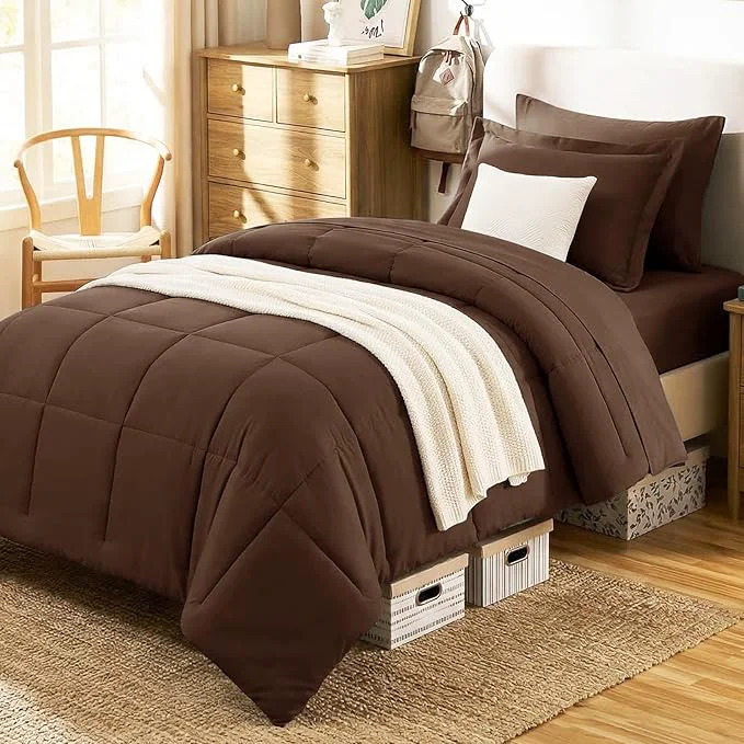 Traditional CozyLux Twin XL Comforter Set Brown Stylish
