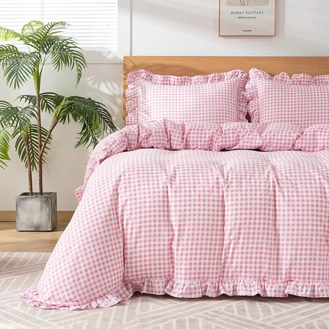 Verified Gingham Duvet Cover Queen Size 3 Pieces Soft Breathable Microfiber Plaid Sustainable