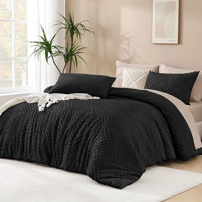 Soft Andency Oversized King Comforter 128”x120” 3 Pieces Black Boho Bedding Set Fine Crafted