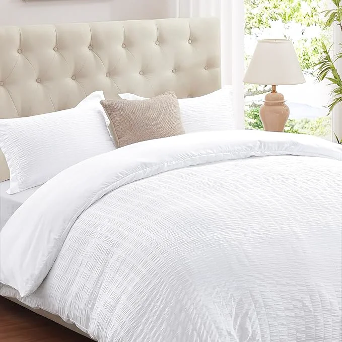Breathable Cozyide White Duvet Cover Queen Size Soft 3-Piece Seersucker Queen Duvet Cover Professional