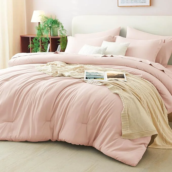Safe CozyLux Queen Comforter Set Blush Pink 7 Pieces Bed in a Bag Queen Comforter Certified
