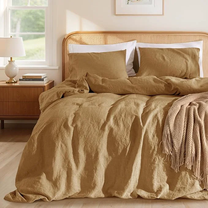 Eco-Friendly LBRO2M France Linen Duvet Cover Set Full Size 3 Pcs Natural Flax Comforter Trendy