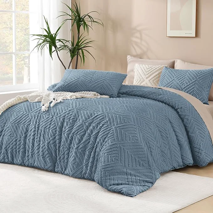 Verified Andency Grayish Blue Comforter Set Queen Size Lightweight Fluffy Bedding High-Quality