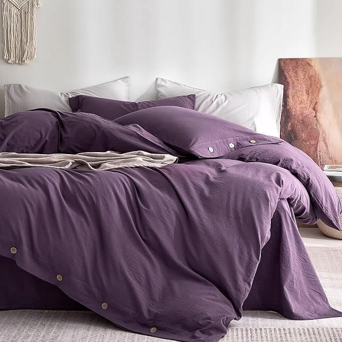 Selected JELLYMONI Washed Cotton Duvet Cover Queen – Soft Breathable Linen-Look Reusable