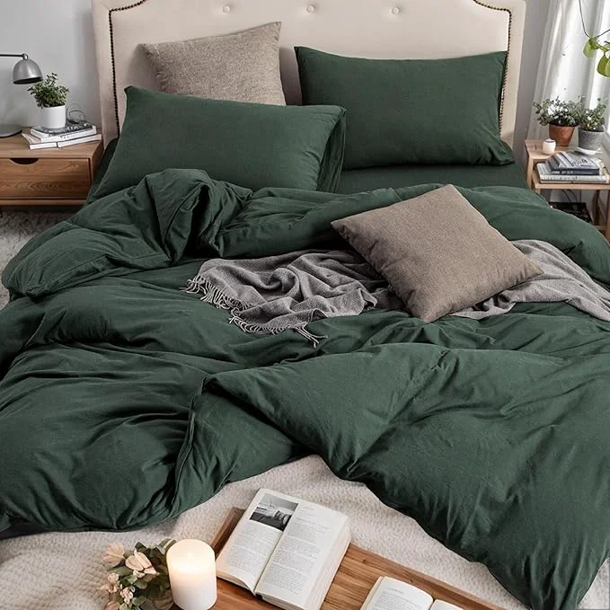Excellent PURE ERA Jersey Knit Forest Green Duvet Cover Set T-Shirt Cotton Super Convenient