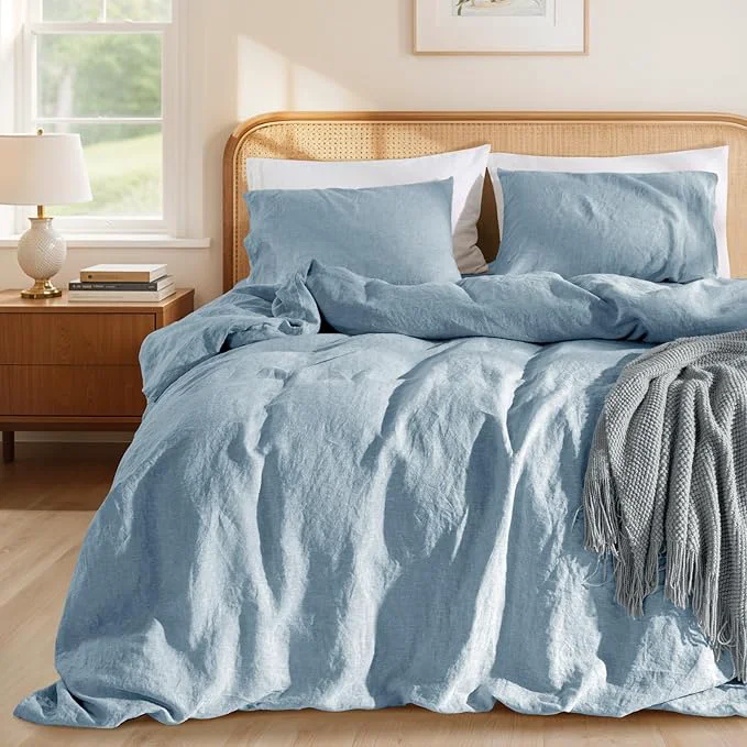 Classic LBRO2M France Linen Duvet Cover Set Cal King Size 3 Pcs Natural Flax Dependable