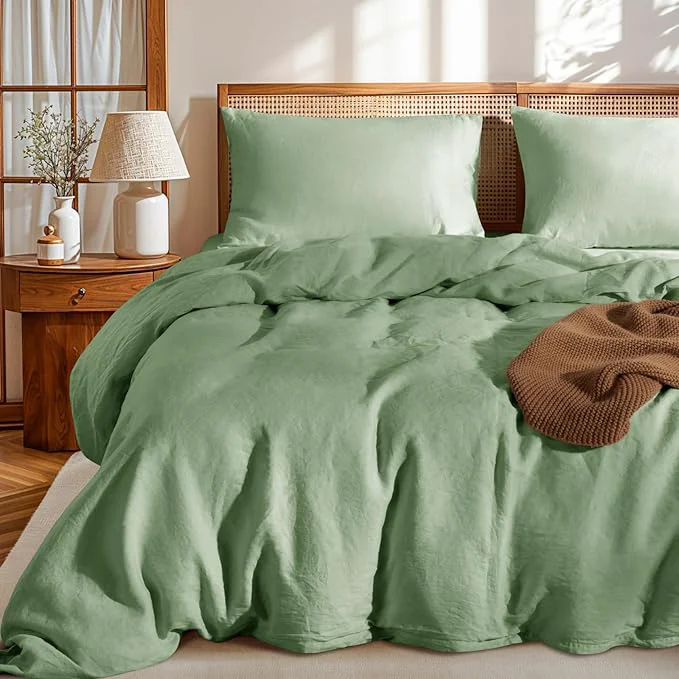 Environmentally Friendly LBRO2M France Linen Duvet Cover Set Full Size 3 Pcs Natural Flax Comforter Premium Material