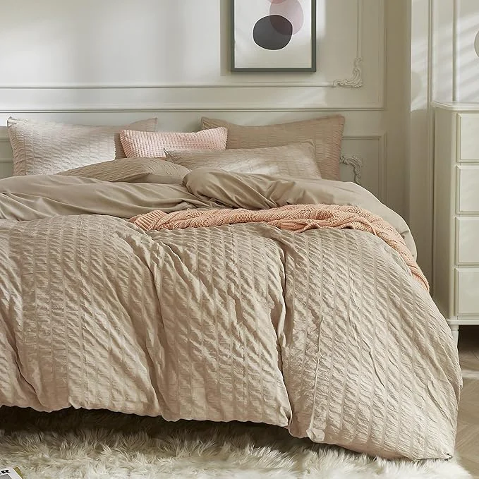 Responsible JELLYMONI Khaki Duvet Cover Queen Size Soft Breathable Seersucker Duvet Cover Prestigious