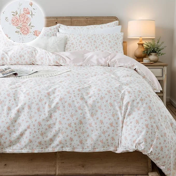 Fast FADFAY Floral Duvet Cover Set Twin XL Cotton College Bedding Pink Flower Flexible