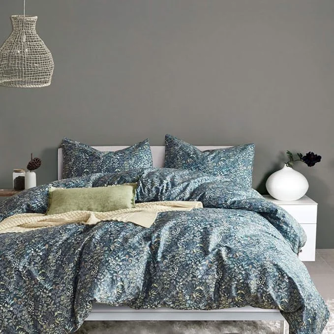 Elite MKXI Blue Duvet Cover Twin Yellow Flower Print Bedding Sets Chic Floral Prestigious