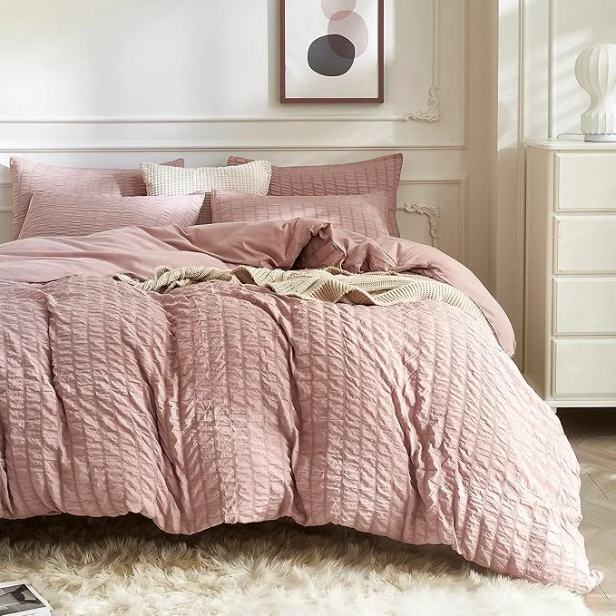 Smooth JELLYMONI Smokey Pink Duvet Cover Queen Size Soft Breathable Seersucker Duvet Artisan