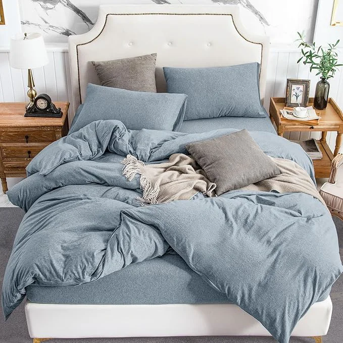 Breathable PURE ERA Jersey Knit Duvet Cover Set T-Shirt Cotton Super Soft Comfy 3pc Certified