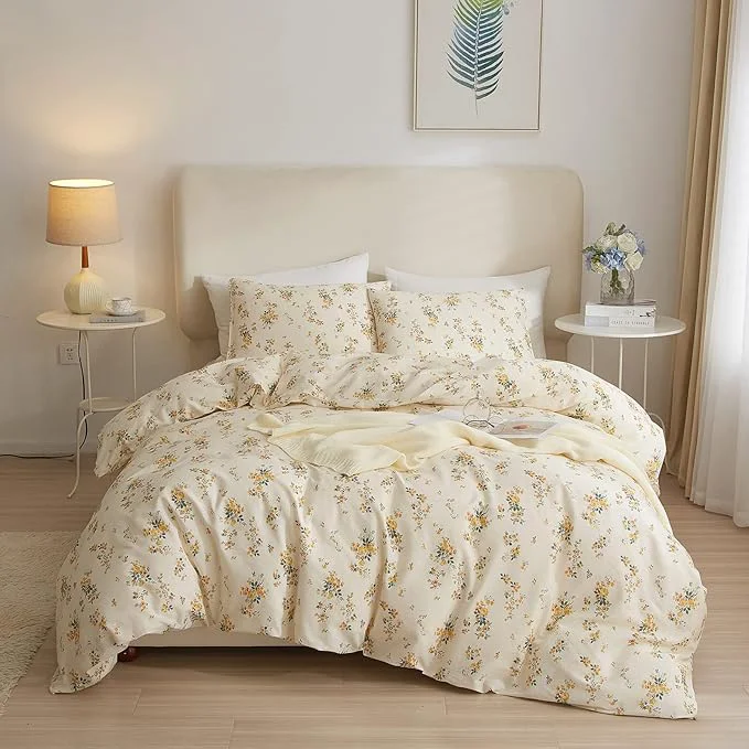 Reliable mixinni Aesthetic Floral Duvet Cover Set Twin Size Farmhouse Boho Yellow Comfortable
