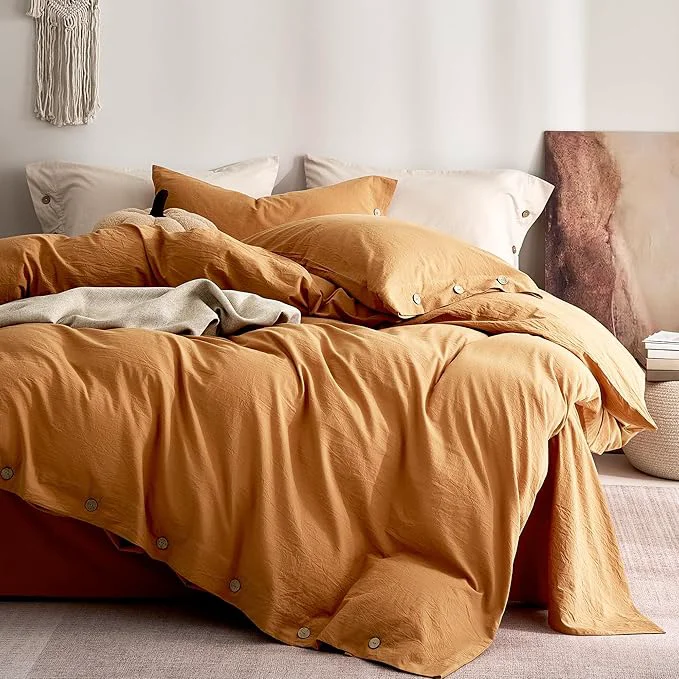 Fine Crafted JELLYMONI Washed Cotton Duvet Cover King – Soft Breathable Linen-Look Stylish