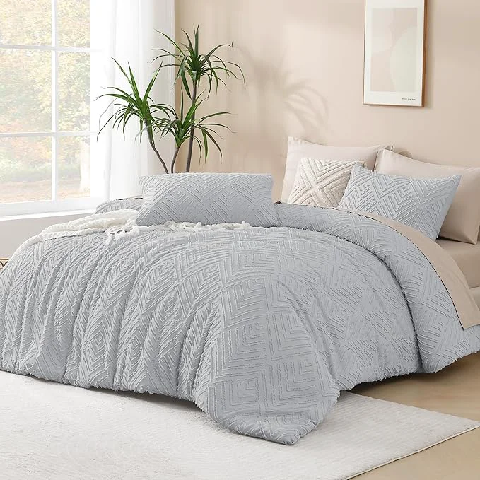 Advanced Andency Light Grey Comforter Oversized King Size Set 120”x98” 3 Pieces Gray High-Grade