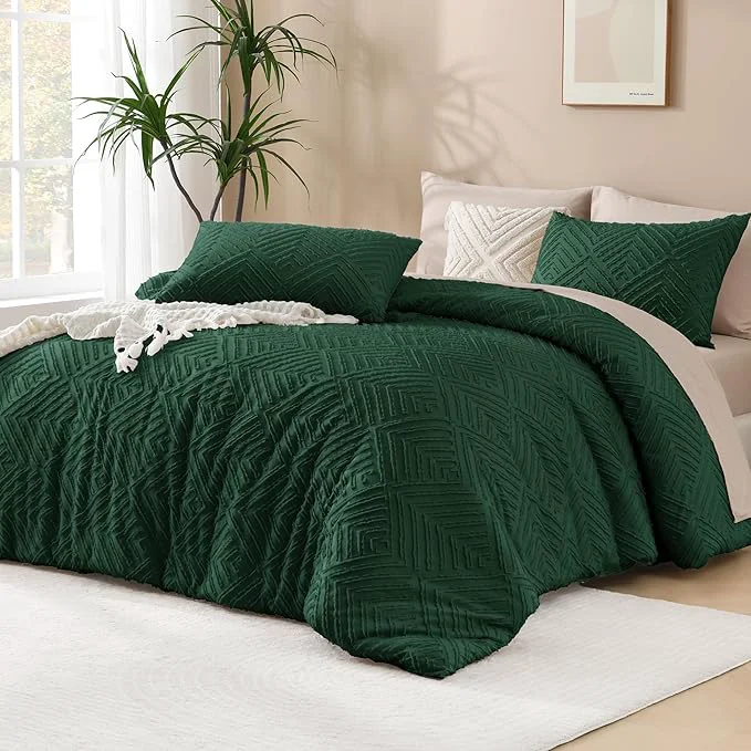 Pure Andency Dark Emerald Green Oversized King Comforter 128”x120” 3 Pieces Soft Solid