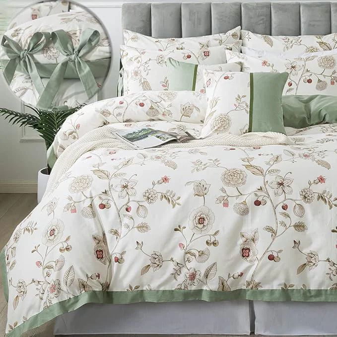 Responsible FADFAY Floral Bedding Set Twin Cotton Shabby and Chic Beige Green Selected