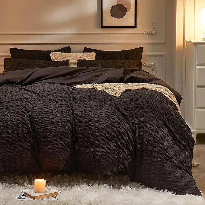 Solid JELLYMONI Black Duvet Cover King Size Soft Breathable Seersucker Duvet Cover High-End
