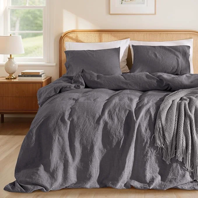 Breathable LBRO2M France Linen Duvet Cover Set King Size 3 Pcs Natural Flax Comforter Professional