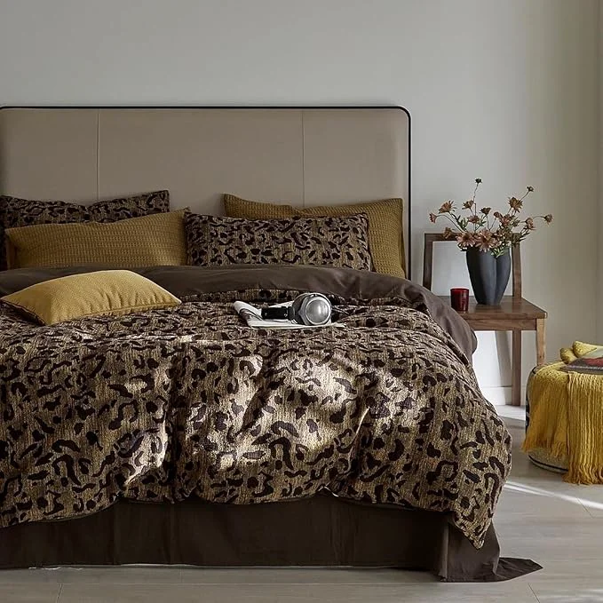 Breathable mixinni Leopard Duvet Cover Full Size Yarn-Dyed Leopard Print Jacquard Cotton Durable