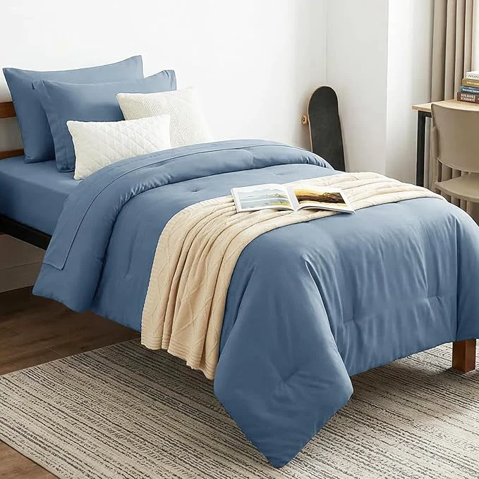 Safe CozyLux Twin XL Comforter Set Grayish Blue 5 Pieces Bed in a Bag Twin Extra Trendy
