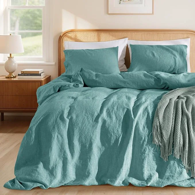 Genuine LBRO2M France Linen Duvet Cover Set Full Size 3 Pcs Natural Flax Comforter High-Quality