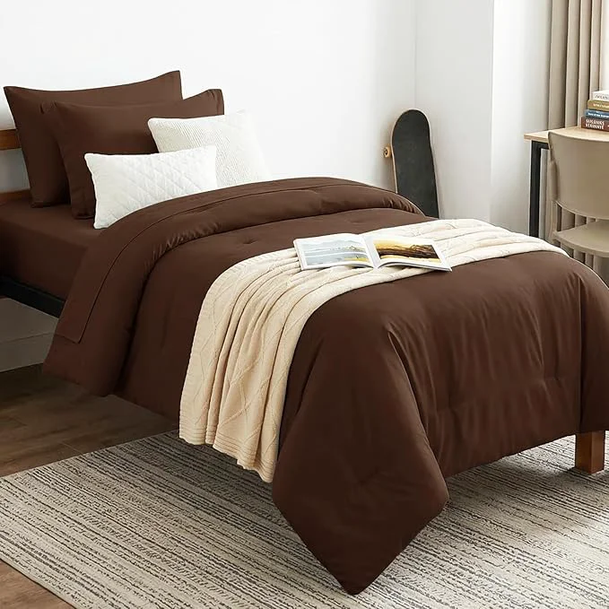 Fine Crafted CozyLux Twin XL Comforter Set Brown 5 Pieces Bed in a Bag Twin Extra Long Exceptional