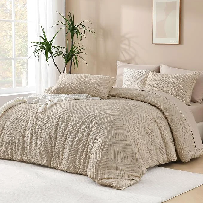 User-Friendly Andency Khaki Queen Comforter Set 3 Pieces Lightweight Fluffy Boho Bedding Convenient
