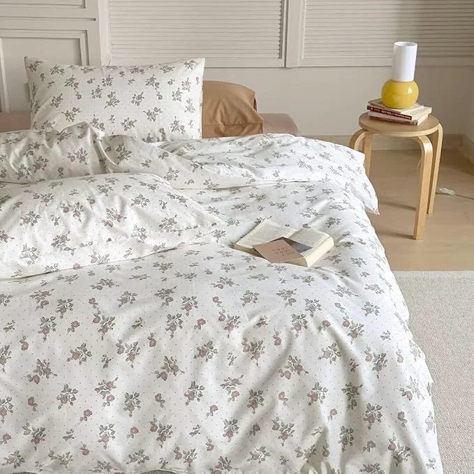 Reliable MKXI Garden Floral Duvet Cover Peach Blossom Aesthetic Bedding White Print Effective