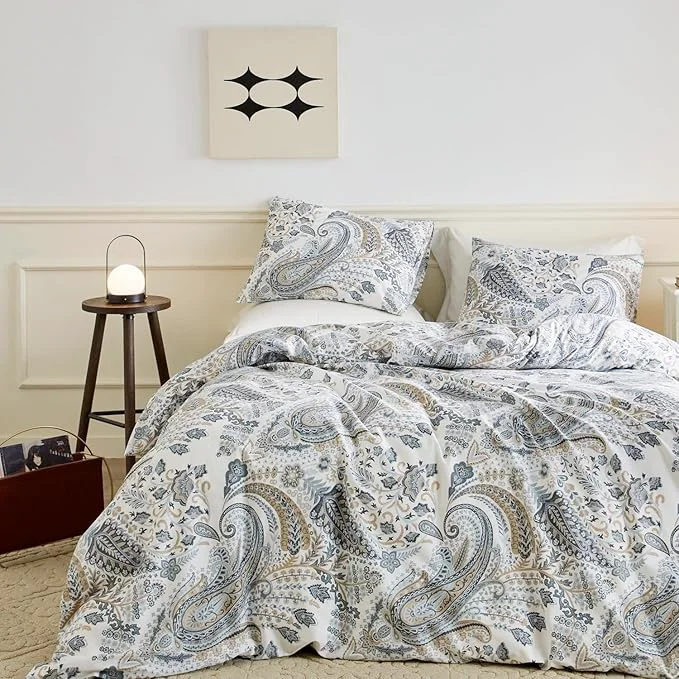 High-End SUSYBAO Flower Paisley Duvet Cover Queen Cotton 3 Pcs Set 1 Vintage Boho Premium