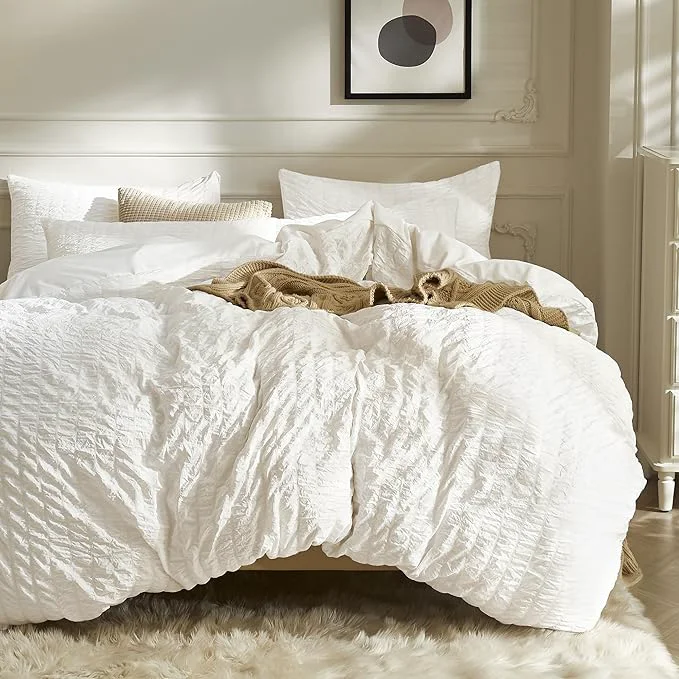 Advanced JELLYMONI White Duvet Cover Oversized Queen Size Soft Breathable Seersucker