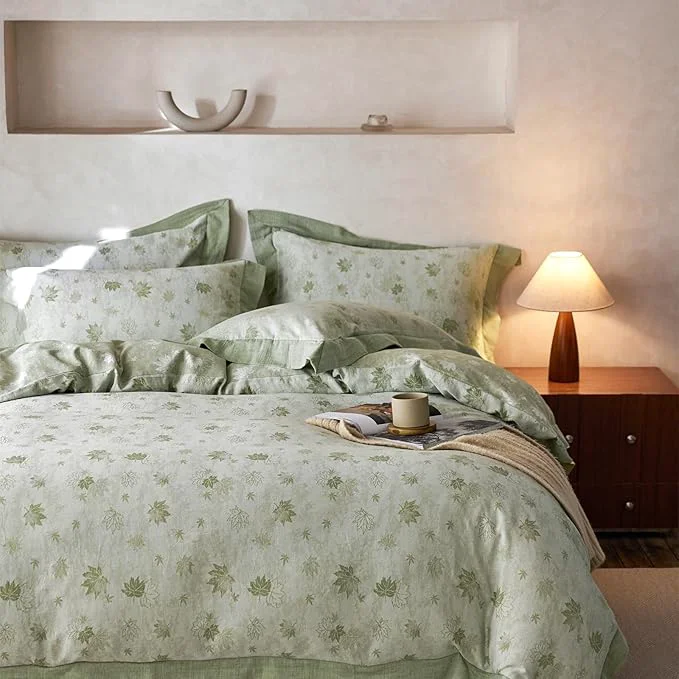 Green mixinni Yarn-Dyed Jacquard Duvet Cover Queen Soft Breathable Double Layer Gauze Official